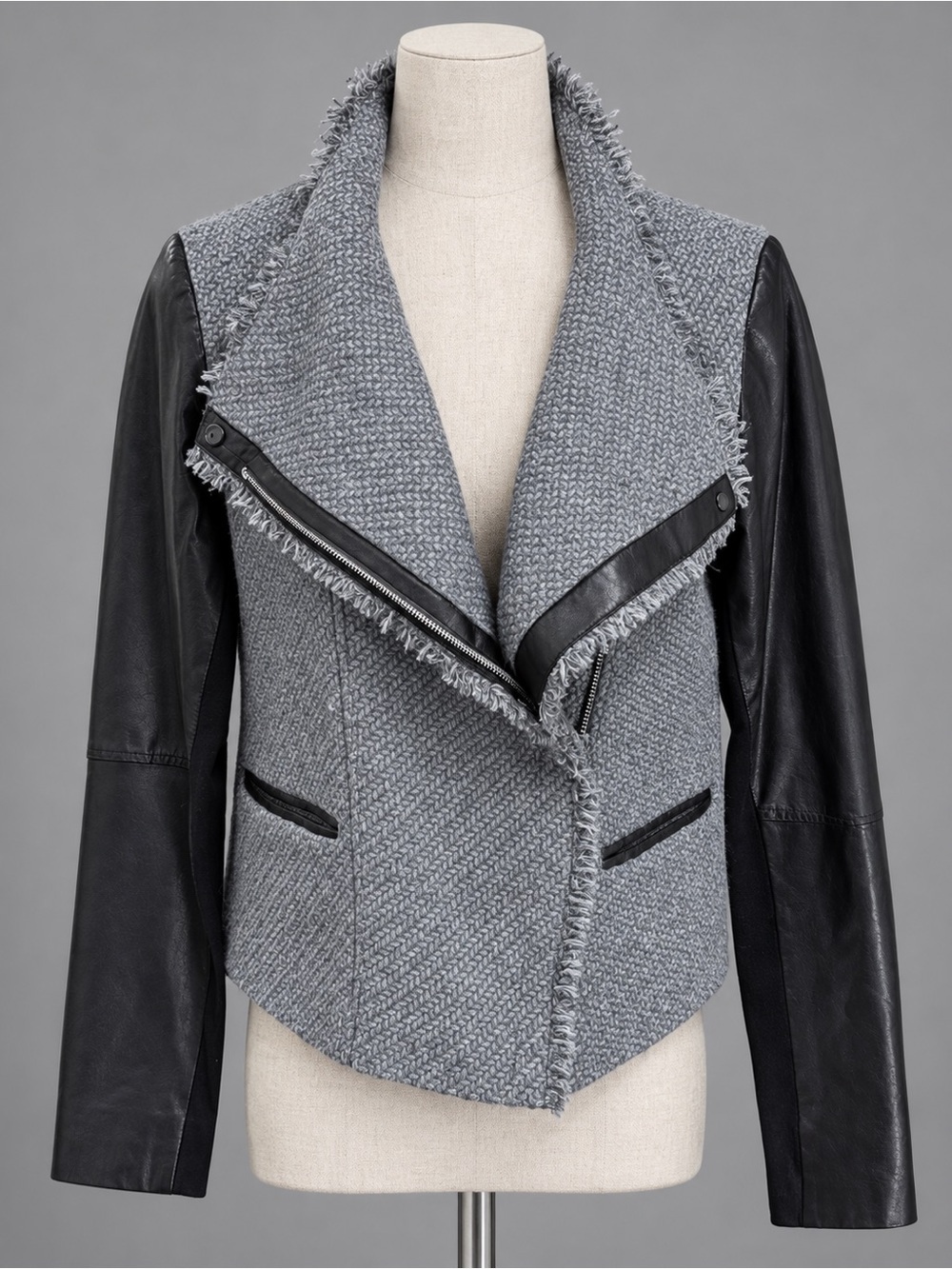 VINCE Wool Lamb Leather Moto Jacket Gray Asymmetrical Zip Medium MSRP $695